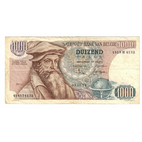 [#330463] Banknote, Belgium, 1000 Francs, 1975, 1975-10-03, KM:136b, EF Cover