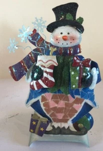 Stunning Metal & Mosaic Top Hat Snowman Christmas Tea Light Candle Holder - Picture 1 of 3