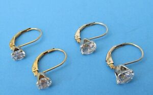 Two Pair Gold Dangle Earrings with Firery CZ Stones Earrings are 10K + 14K Gold