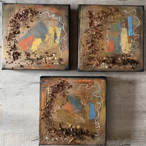 Abstract bronze Gold Trio 3x Set Collage Home Decor Office Decor Wall Art - Picture 1 of 5