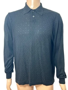 Pronto Uomo Men’s Vtg Black Sweater M Italy Collared 2- Button Geometric Solid - Picture 1 of 14