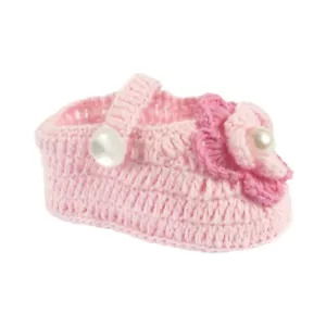 NWT Baby Deer Crocheted Pink Baby Shoes Girls Newborn 0-3 M Flower Pearl - Picture 1 of 1