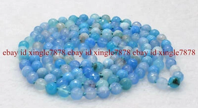 Collar de cuentas gemas redondas de ágata a rayas azules facetadas naturales 6/8/10/12 mm 16-48" Foto 1 de 4