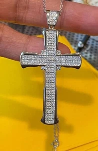 Platinum Plated AAA Zircon inlay Sterling Cross Pendant Necklace Jewelry Gift - Picture 1 of 7