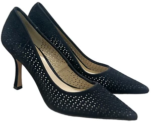 NEW ANN TAYLOR BLACK PERFORATED SUEDE MILA LEATHER PUMPS HIGH HEELS SHOES SZ 7 - Picture 1 of 12