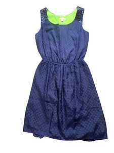 Lilly Pulitzer Dress Womens Medium Navy Blue Calissa Sequin Lined Silk Flare - Picture 1 of 11