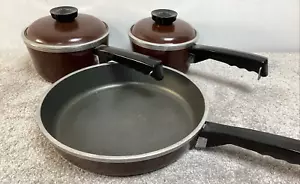 Set of Vintage Club Aluminum Cookware Pots and Pans With 2 Lids Brown 5 pcs - Picture 1 of 16