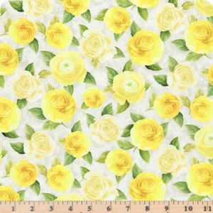 Lemon Bouquet Lemon Floral Leaves Cream CD2457  Fabric Half Yard Continuous Cuts - Picture 1 of 1