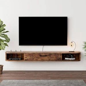 Floating TV Unit, 55'' Wall Mounted TV Cabinet, Floating Shelves with Door, Mode - Picture 1 of 9