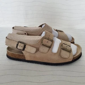 Land's End Damen-Sandale hergestellt in Spanien Knöchelriemen beige Wildleder Kork Größe 11 - Bild 1 von 13