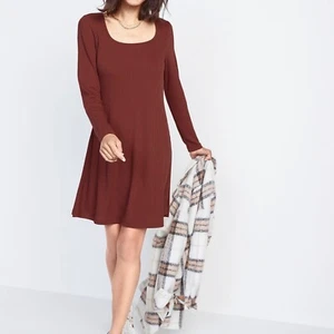 Old Navy Women's Fit & Flare Rib-knit Long-sleeve Dress Brown Size M Medium - Picture 1 of 3