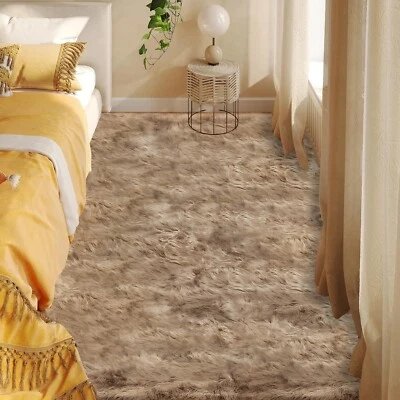 Alfombra mullida marrón alfombra de piel sintética peluda difusa alfombra de piel de oveja para sala de estar dormitorio Foto 1 de 4