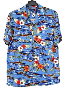 George Blue Floral Tropical Short Sleeve Hawaiian Aloha Shirt - Size M - Bild 1 von 4