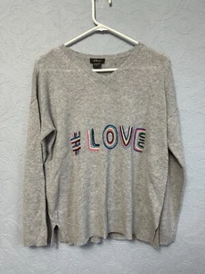 Suéter Pure Amici Talla Pequeña Gris Jaspeado 100% Cachemira # Love Bordado AD51 - Imagen 1 de 5