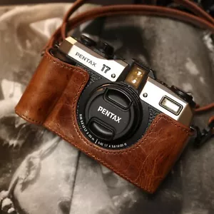 Medio estuche de cuero de vaca genuino para cámara cubierta para protección Pentax 17 hecha a mano - Imagen 1 de 74