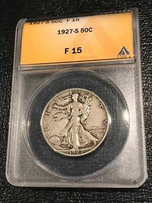 ANACS F 15 1927 S 自由行走银色半美元-DEC377 — 第 1/4 张图片