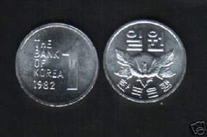 SOUTH KOREA 1 WON KM-4 A 1982 x 1 ROSE FLOWER UNC UN COMMON KOREAN CURRENCY COIN - Picture 1 of 2