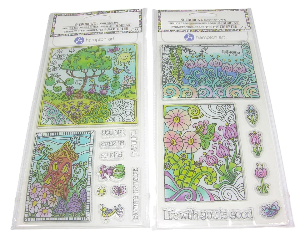 Nuevo en Paquete Arte Hampton SELLOS TRANSPARENTES PARA COLOREAR 18 piezas Paisajismo Floral Palabras y Frases Foto 1 de 1