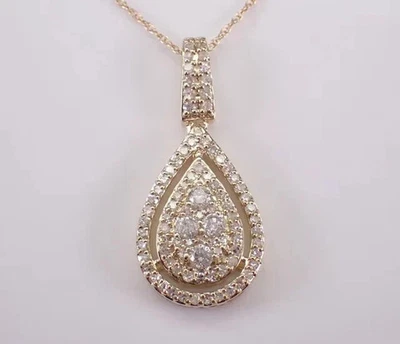 1Ct Round Cut Lab-Created Teardrop Cluster Dangle Pendant 14K Yellow Gold Plated - Image 1 of 4