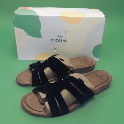 Earth Origins Sandalias Deslizables Cuero LUNA Negro Gamuza Mujer Talla 11 NUEVAS Con Caja Foto 1 de 4