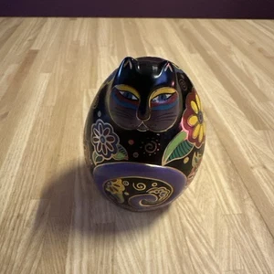 Vintage 1996 Laurel Burch Flowering Feline Handpainted Cat Egg Figurine Colorful - Picture 1 of 6