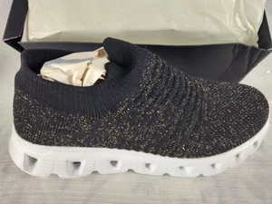 Urban Sports J Sliders Damen-Stricksneaker zum Überziehen grau/gold Lurex Größe 8,5 M - Bild 1 von 9