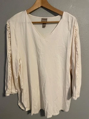 Camisa Chico's Para Mujer 4 Marfil Cuello en V Manga Acanalada 3/4 Top Blusa Informal Tejida Foto 1 de 4