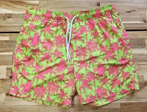 21MEN Badeshorts Herren kleine Badehose grün rosa Palmen Polyester Sommer - Bild 1 von 16