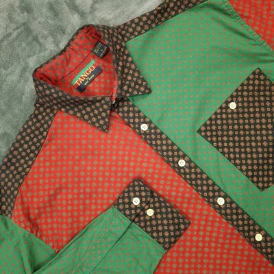 Vtg Tango Max Raab Shirt Large USA Red Green Geometric Print Colorblock 80s 90s - Image 1 of 4