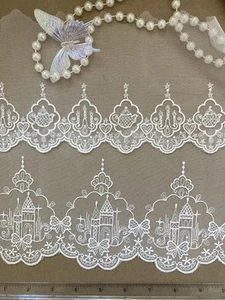 2 Yards Fairytle Lace Trim Set - White Tulle Embroidered, Scalloped, 2 Styles - Picture 1 of 15