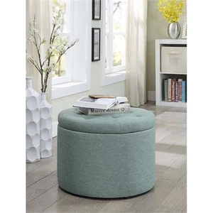 Convenience Concepts Designs4Comfort Round Shoe Ottoman in Green Fabric - Picture 1 of 5