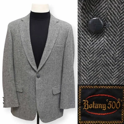 BOTANY 500 VINTAGE TWEED mens gray HERRINGBONE sport coat jacket blazer 40 R - Image 1 of 4