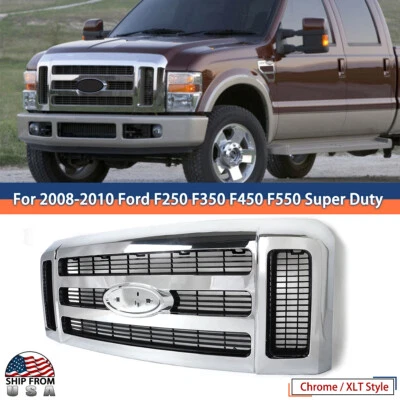 Chrome Front Grille XLT Fits Ford F250 F350 F450 F550 Super Duty 2008 2009 2010 - Image 1 of 4
