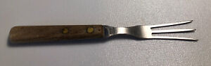 Vintage Granny 3 Prong Tine Meat Serving Fork Wood 8" Stainless Steel MCM