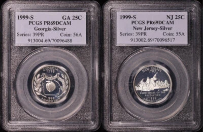 1999-S Georgia & New Jersey Silver State Quarter 2 Coin Set PCGS PR-69 DCAM - Image 1 of 2