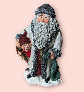 June McKenna 1995 Victoriano Santa Con Su Lil' Helper Elfo Estatuilla Esculpida Roja - Imagen 1 de 8