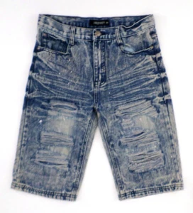 Lion Dynasty Boys Jean Shorts 18 Destressed Acid Wash & Splatter Ripped Denim - Picture 1 of 7