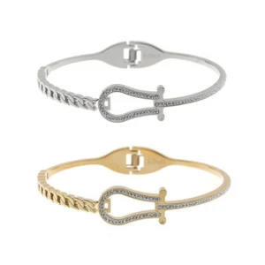 Damen Edelstahl Armband 316L Omega silber Zirkonia Armreif Armspange Nickelfrei - Bild 1 von 4