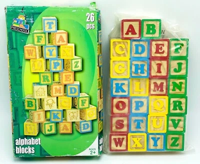 New 26 Wooden Alphabet Blocks Learn And Play new In Damaged Packaging 1.25" cube - Image 1 of 3