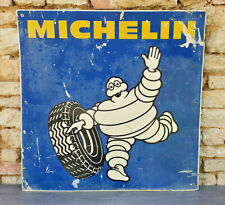Ancienne Grande Plaque Publicitaire 80x80 Tôle Michelin Bibendum Chagnon France