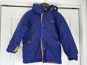 Patagonia Kids Parka Jacket 6X Vintage Royal Blue Yellow Detachable Hood - Picture 1 of 13