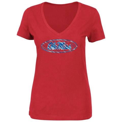 NCAA Mississippi Old Miss Rebels Women's Poised Play Short Sleeve V-Neck T-Sh Cover
