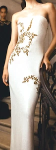 New 2024 Monique Lhuillier Collection White Gold Embroidered Long Gown Dress 4 - Picture 1 of 6