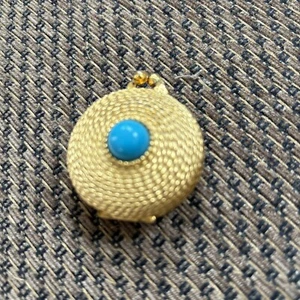 Vintage Estee Lauder Solid Perfume Gold Rope Compact Turquoise Colored Stone - Picture 1 of 12