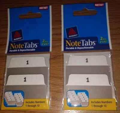 2 paquetes de 2 juegos de pestañas de notas Avery 2" números topo 1-10 #16301 Foto 1 de 2