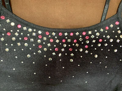 JUSTICE CAMI BRA SIZE 14 BLACK SHIMMERING SILVER/PINK SPARKLES SUPER CUTE!! - Image 1 of 4