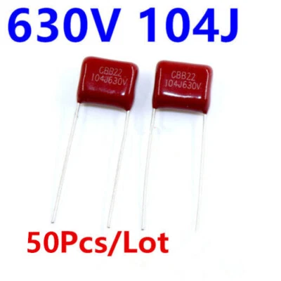50Pcs CBB Capacitor 630V 104J 104 0.1UF 100NF 104J630V Pitch 15mm P15 - Image 1 of 4