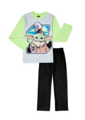 NWT 2-Piece Boys 10-12 Baby Yoda Pajamas Mandalorian Star Wars FLEECE PJ  - Image 1 of 3