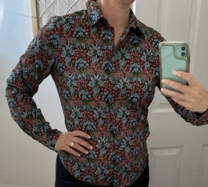 J Crew Liberty Fabric Primrose Button Up Shirt Womens Sz S Floral Cotton Black - Picture 1 of 11
