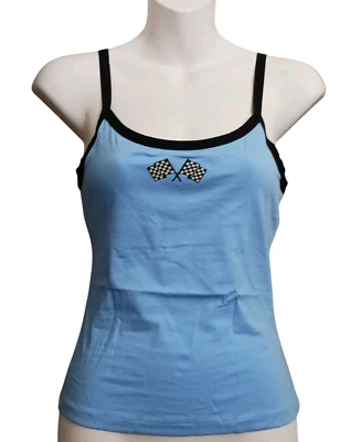Pit Stop Cami Tank Top Women Medium Checkered Flag Racing Themed Shelf Bra New - Image 1 of 4